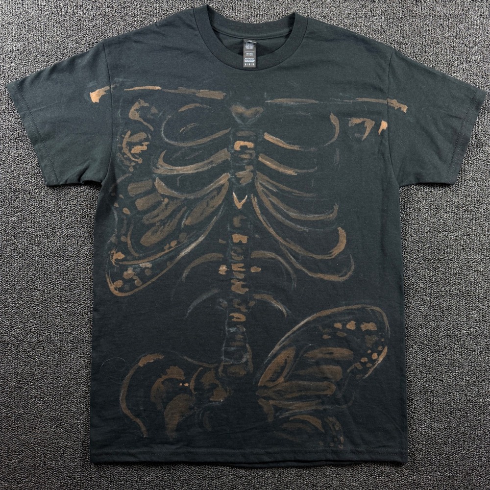 Y2K Skeleton Rib Cage AOP T Shirt Black Brown Graphic Print Halloween Goth Skate
